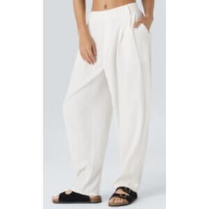 Halara White Mid Rise Pocket Barrel Leg Work Pants sz S Petite NEW